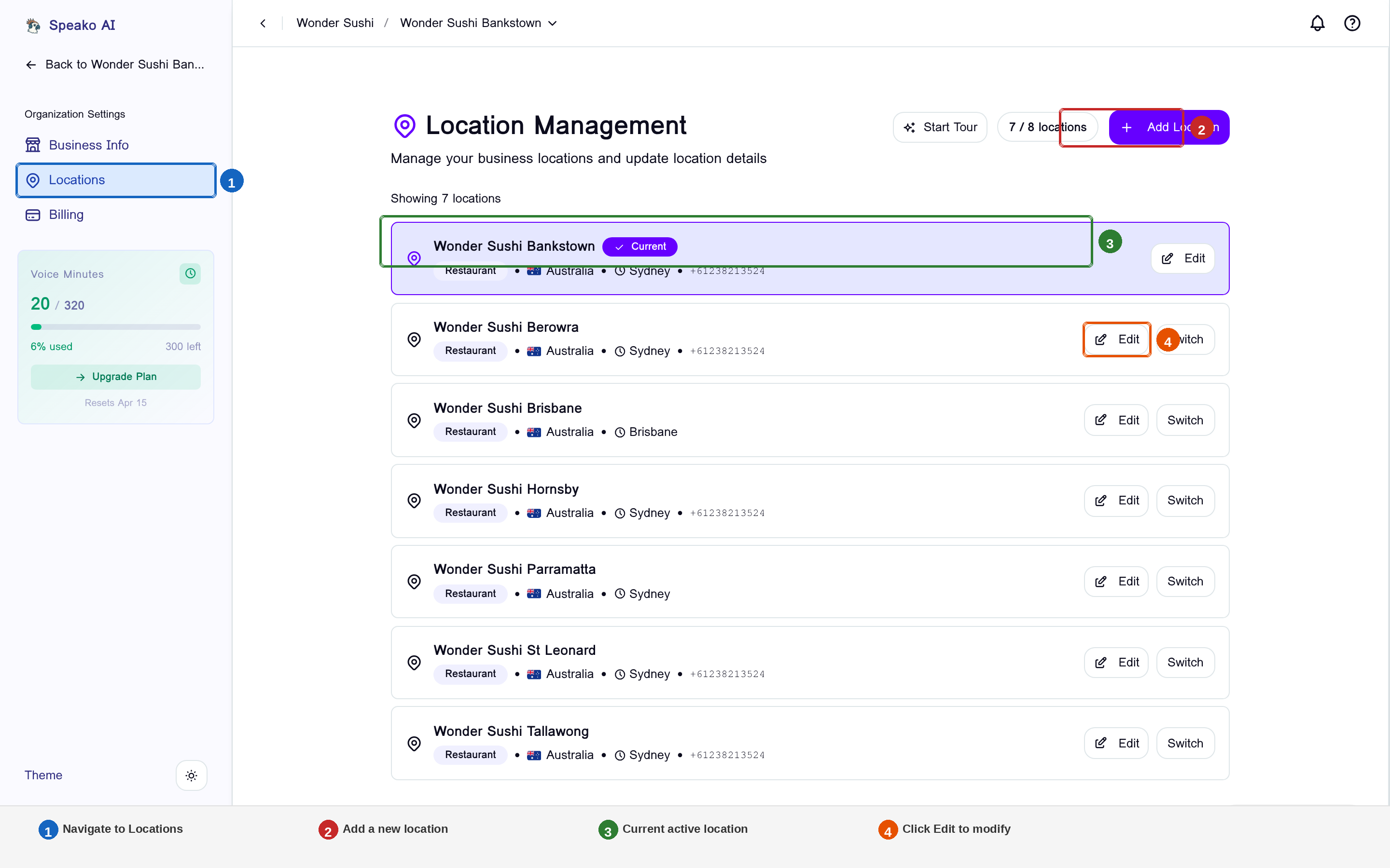 Location Management List